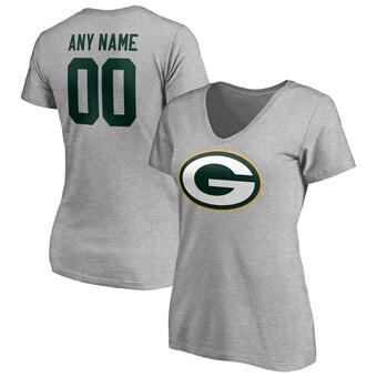 Women's Green Bay Packers Fanatics Gray Team Authentic Custom V-Neck T-Shirt