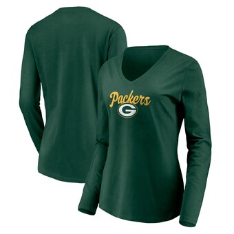 Women's Green Bay Packers Fanatics Green Freehand Long Sleeve V-Neck T-Shirt