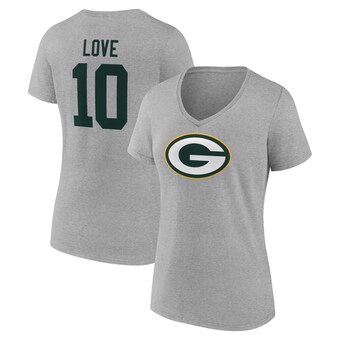 Women's Green Bay Packers Jordan Love Fanatics Gray Icon Player Name & Number V-Neck T-Shirt