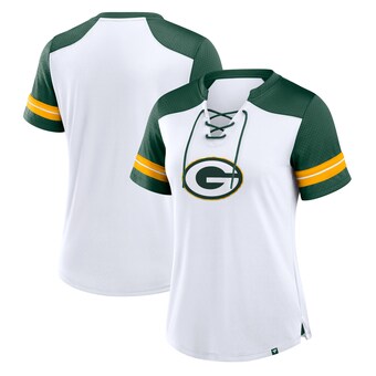 Women's Green Bay Packers Fanatics White/Green Foiled Primary Lace-Up T-Shirt