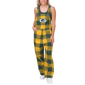Women's Green Bay Packers FOCO Green Big Logo Plaid Overalls