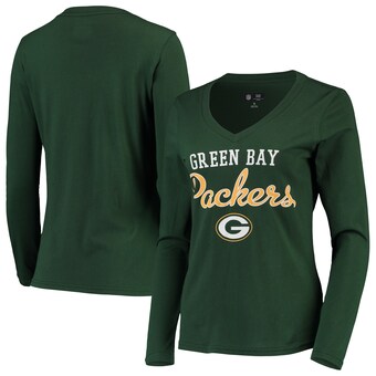 Women's Green Bay Packers G-III 4Her by Carl Banks Green Post Season Long Sleeve V-Neck T-Shirt
