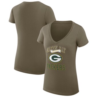 Women's Green Bay Packers G-III 4Her by Carl Banks Olive Team Logo Graphic Fitted V-Neck T-Shirt
