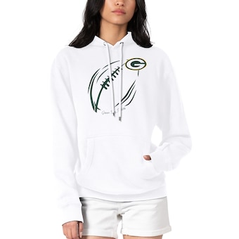 Women's Green Bay Packers G-III 4Her by Carl Banks White Football Logo Fleece Pullover Hoodie