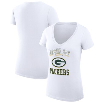 Women's Green Bay Packers G-III 4Her by Carl Banks White Team Logo Graphic Fitted V-Neck T-Shirt