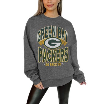 Women's Green Bay Packers Gameday Couture Charcoal Long Weekend Premium Fleece Drop Shoulder Pullover Sweatshirt