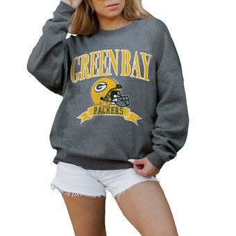 Women's Green Bay Packers Gameday Couture Charcoal Seal The Deal Premium Fleece Drop Shoulder Pullover Sweatshirt