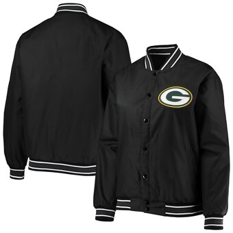 Women's Green Bay Packers JH Design Black Plus Size Poly Twill Full-Snap Jacket