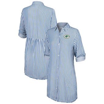 Women's Green Bay Packers Tommy Bahama Blue/White Chambray Stripe Cover-Up Shirt Dress