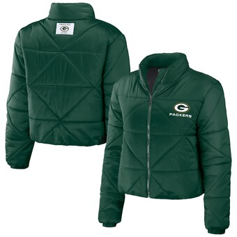Women's Green Bay Packers  WEAR by Erin Andrews Green Cropped Puffer Full-Zip Jacket
