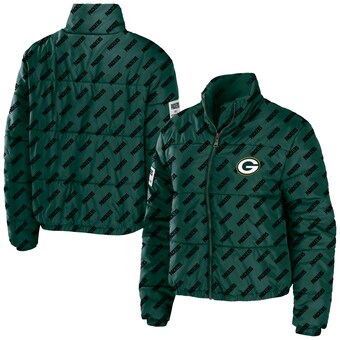 Women's Green Bay Packers WEAR by Erin Andrews Green Puffer Full-Zip Cropped Jacket