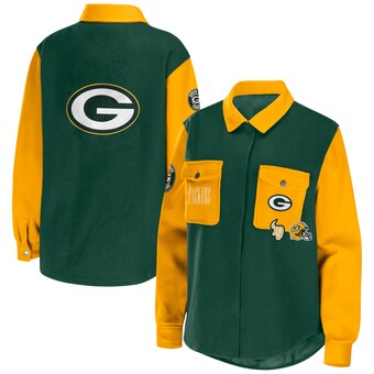Women's Green Bay Packers WEAR by Erin Andrews Green Snap-Up Shirt Jacket