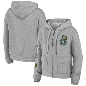 Women's Green Bay Packers WEAR by Erin Andrews Heather Gray Full-Zip Hoodie