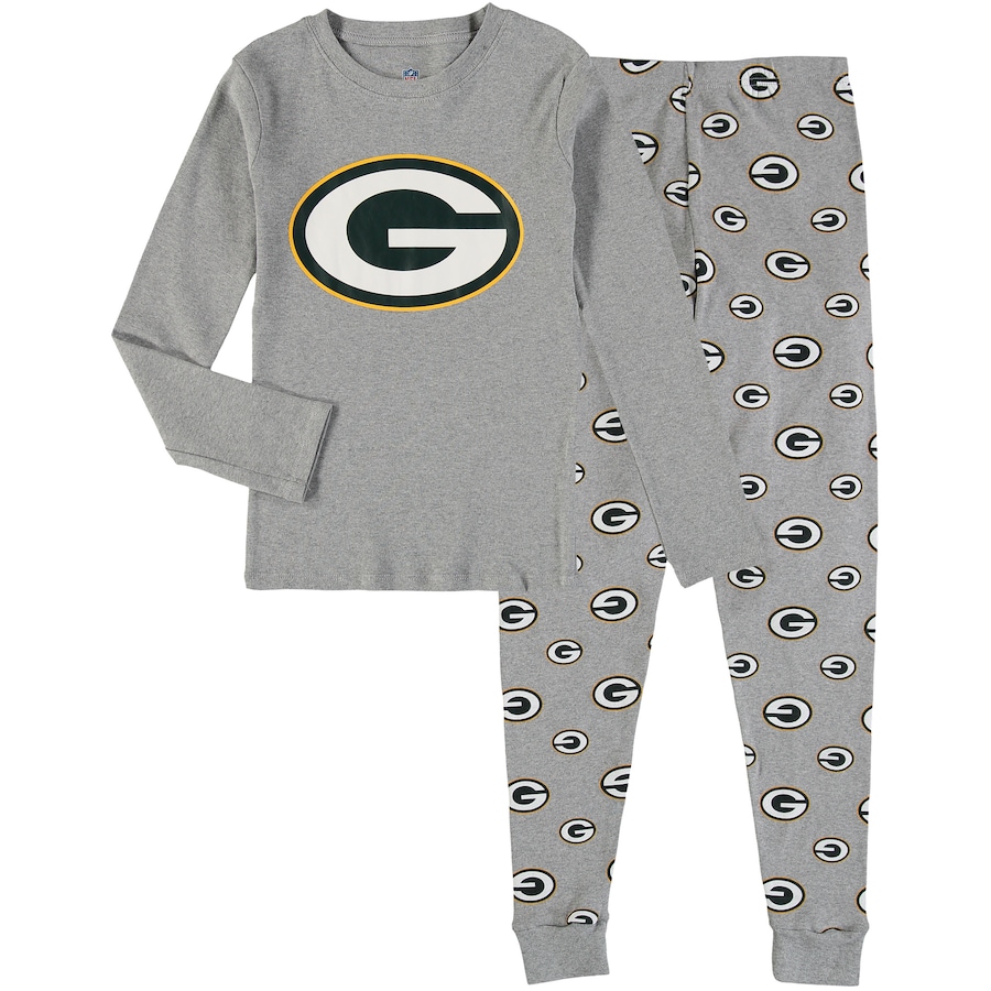 Youth Green Bay Packers Heathered Gray Long Sleeve T-Shirt & Pants Sleep Set