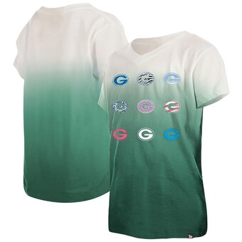 Youth Green Bay Packers New Era Green Multi Logo Ombre V-Neck T-Shirt