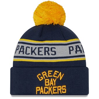 Youth Green Bay Packers New Era Navy Repeat Cuffed Knit Hat with Pom