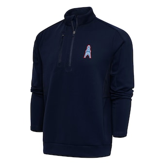 Men's Houston Oilers Antigua Navy Team Logo Throwback Generation Big & Tall Quarter-Zip Pullover Top