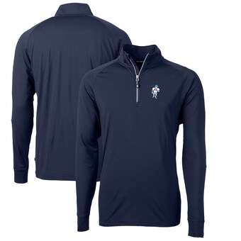 Men's Houston Oilers Cutter & Buck Navy Adapt Eco Knit Stretch Recycled Quarter-Zip Throwback Pullover Top