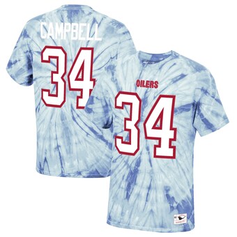 Men's Houston Oilers Earl Campbell Mitchell & Ness Light Blue Tie-Dye Retired Player Name & Number T-Shirt