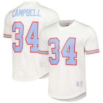 Men's Houston Oilers Earl Campbell Mitchell & Ness White Gridiron Classics Retired Player Name & Number Mesh Top