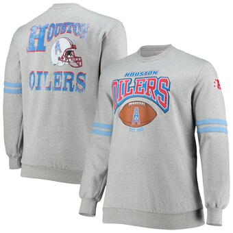 Men's Houston Oilers Mitchell & Ness Heathered Gray Big & Tall Gridiron Classics Allover Print Pullover Sweatshirt