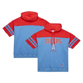 Men's Houston Oilers Mitchell & Ness Light Blue Gridiron Classics Off Field Vintage Logo Short Sleeve Pullover Hoodie