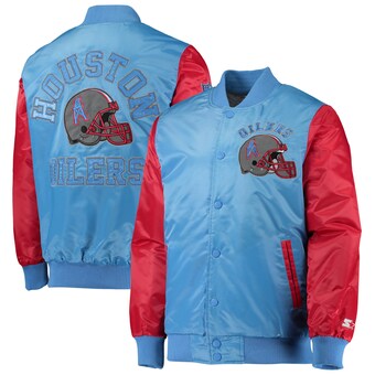 Men's Houston Oilers Starter Light Blue/Red Locker Room Throwback Satin Varsity Full-Snap Jacket