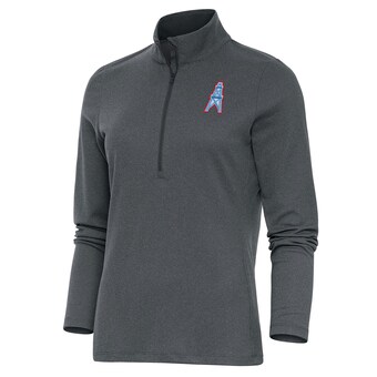 Women's Houston Oilers Antigua Heather Charcoal Throwback Logo Epic Quarter-Zip Pullover Top