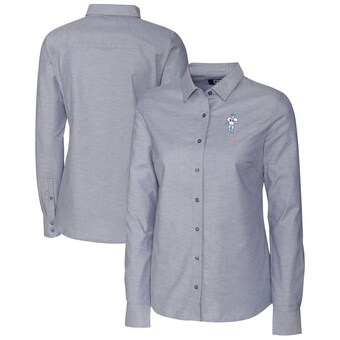 Women's Houston Oilers Cutter & Buck Charcoal Throwback Logo Oxford Stretch Long Sleeve Button-Up Shirt