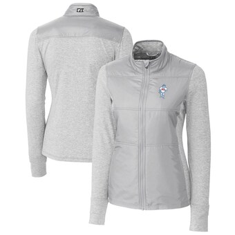 Women's Houston Oilers Cutter & Buck Gray Throwback Logo Stealth Hybrid Quilted Full-Zip Windbreaker Jacket