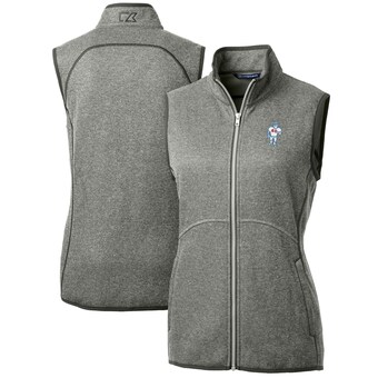 Women's Houston Oilers Cutter & Buck Heather Gray Throwback Logo Mainsail Basic Sweater Knit Fleece Full-Zip Vest