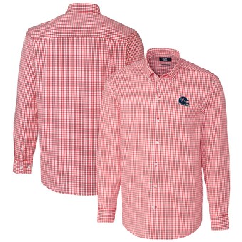 Men's Cutter & Buck  Red Houston Texans Helmet Easy Care Stretch Gingham Long Sleeve Button-Down Shirt