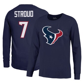 Men's Houston Texans C.J. Stroud Majestic Threads Navy Name & Number Long Sleeve T-Shirt
