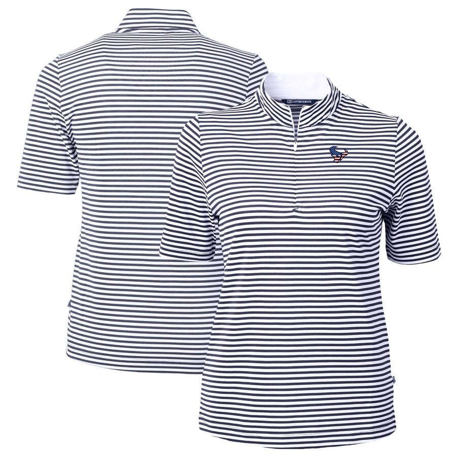 Women's Cutter & Buck  Navy Houston Texans  DryTec Virtue Eco Pique Stripe Recycled Polo