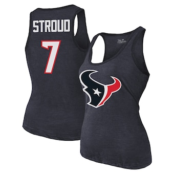 Women's Houston Texans C.J. Stroud Majestic Threads Navy Name & Number Tri-Blend Tank Top