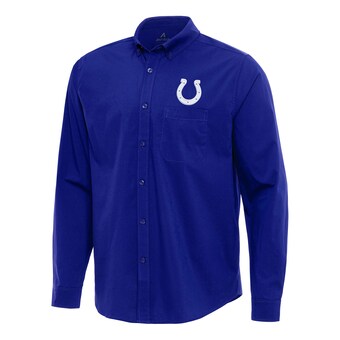 Men's Indianapolis Colts Antigua Royal Flight Woven Tri-Blend Long Sleeve Button-Down Shirt