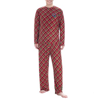 Men's Indianapolis Colts Concepts Sport Red Holly Allover Print Knit Long Sleeve Top & Pants Set