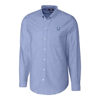 Men's Indianapolis Colts Cutter & Buck Blue Big & Tall Stretch Oxford Long Sleeve Woven Button-Down Shirt