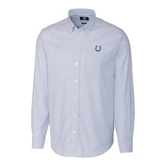 Men's Indianapolis Colts Cutter & Buck Blue Big & Tall Stretch Striped Oxford Long Sleeve Woven Button Down Shirt