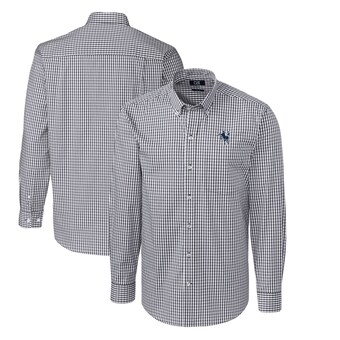 Men's Indianapolis Colts Cutter & Buck Charcoal Throwback Logo Easy Care Stretch Gingham Big & Tall Long Sleeve Button-Down Shirt