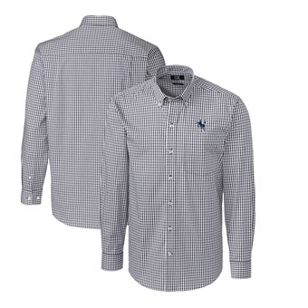 Men's Indianapolis Colts Cutter & Buck Charcoal Throwback Logo Easy Care Stretch Gingham Long Sleeve Button-Down Shirt