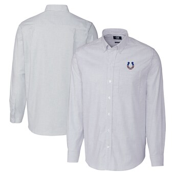 Men's Indianapolis Colts Cutter & Buck Light Blue Big & Tall Stretch Oxford Stripe Long Sleeve Button-Down Shirt