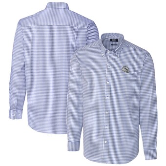 Men's Indianapolis Colts  Cutter & Buck Royal Helmet Easy Care Stretch Gingham Long Sleeve Button-Down Shirt