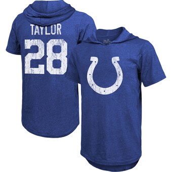 Men's Indianapolis Colts Jonathan Taylor Majestic Threads Royal Player Name & Number Tri-Blend Hoodie T-Shirt