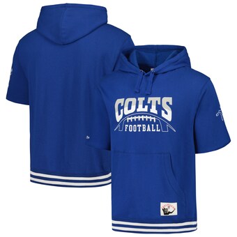 Men's Indianapolis Colts Mitchell & Ness Royal Pre-Game Short Sleeve Pullover Hoodie