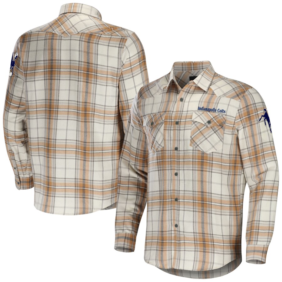 Men's Indianapolis Colts NFL x Darius Rucker Collection by Fanatics Tan Flannel Long Sleeve Button-Up Shirt