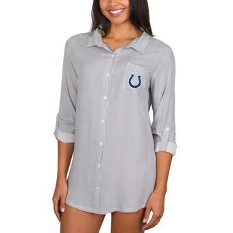 Women's Indianapolis Colts Concepts Sport Gray/White Melody Woven Button-Up Long Sleeve Nightshirt