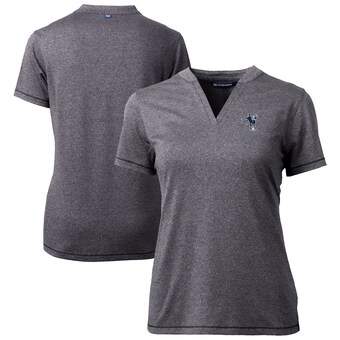 Women's Indianapolis Colts Cutter & Buck Heather Charcoal Throwback Logo Forge Blade V-Neck Polo