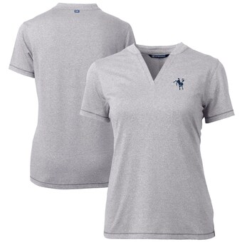 Women's Indianapolis Colts Cutter & Buck Heather Gray Throwback Logo Forge Blade V-Neck Polo