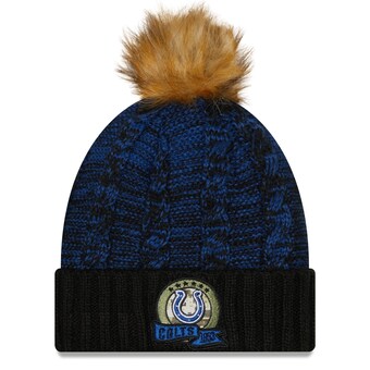 Women's Indianapolis Colts New Era Black/Blue 2022 Salute To Service Pom Knit Hat